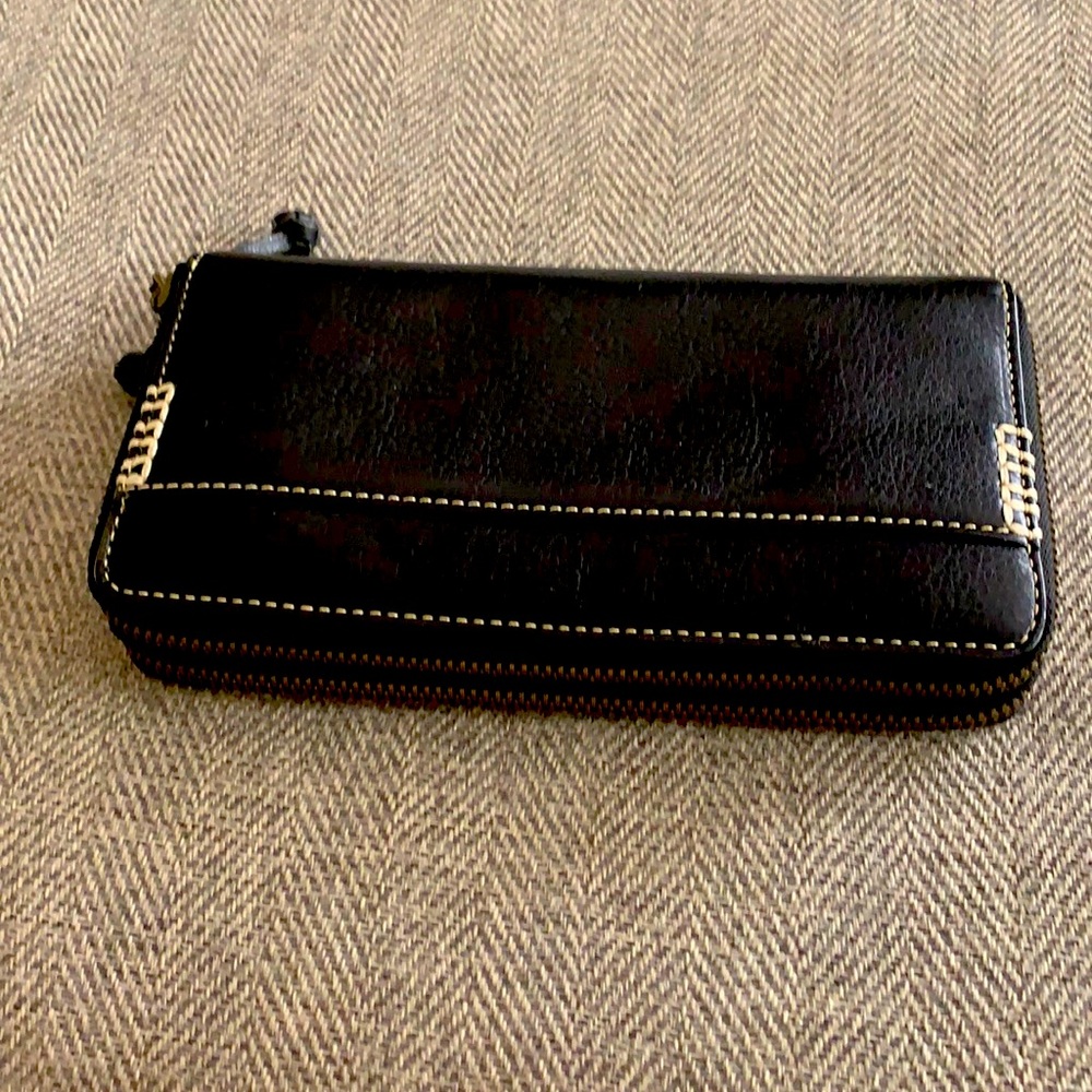 Sundance leather double zip wallet